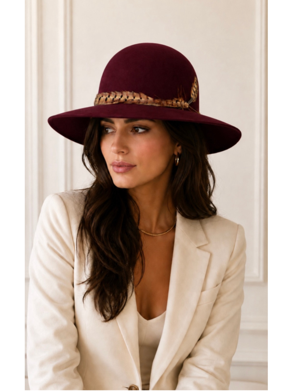 Eugenia Kim Honey Hat Burgundy Rabbit Hair Fedora Size M New W Tags